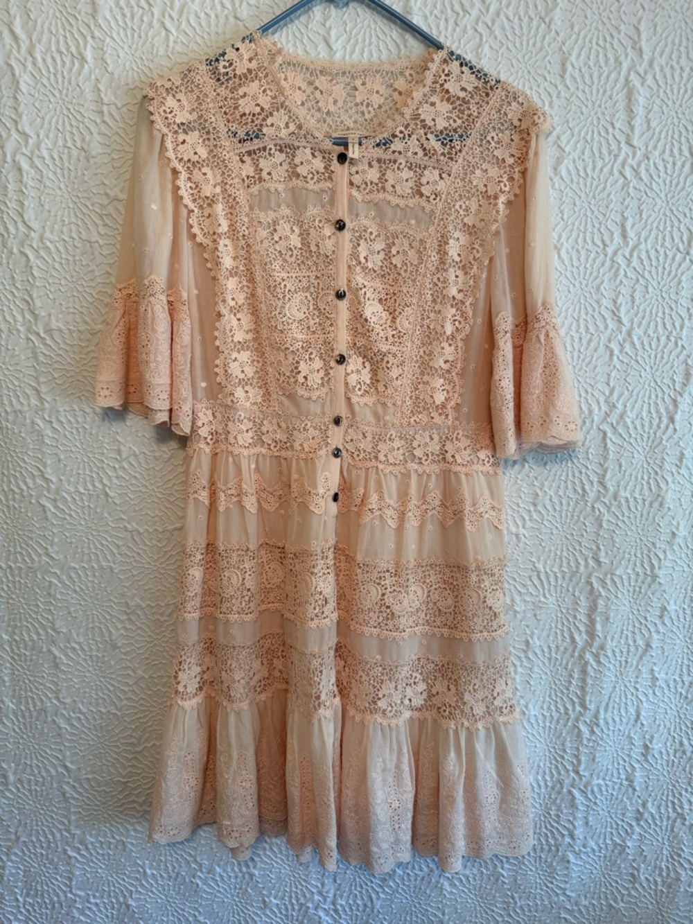 Rebecca Taylor Blush Lace Midi Dress with Button Front